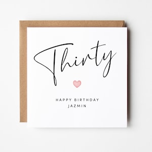 Carte d'anniversaire personnalisée pour elle, 30e anniversaire, carte d'anniversaire rose, carte pour elle, carte d'anniversaire de 30 ans, carte d'anniversaire personnalisée