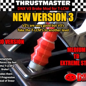 Pode incluir: Thrustmaster DNX V3 Brake Mod para T-LCM. Nova versão 3. As V2 são muito boas, mas as V3 levam as T-LCM a outro nível. Versão Pro. Transforma completamente a sensação do freio T-LCM! As torna progressivas em vez de lineares. De média a extremamente rígido.  NUT STUFF.