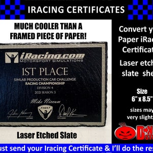 Laser Etched Slate IRacing Certificates