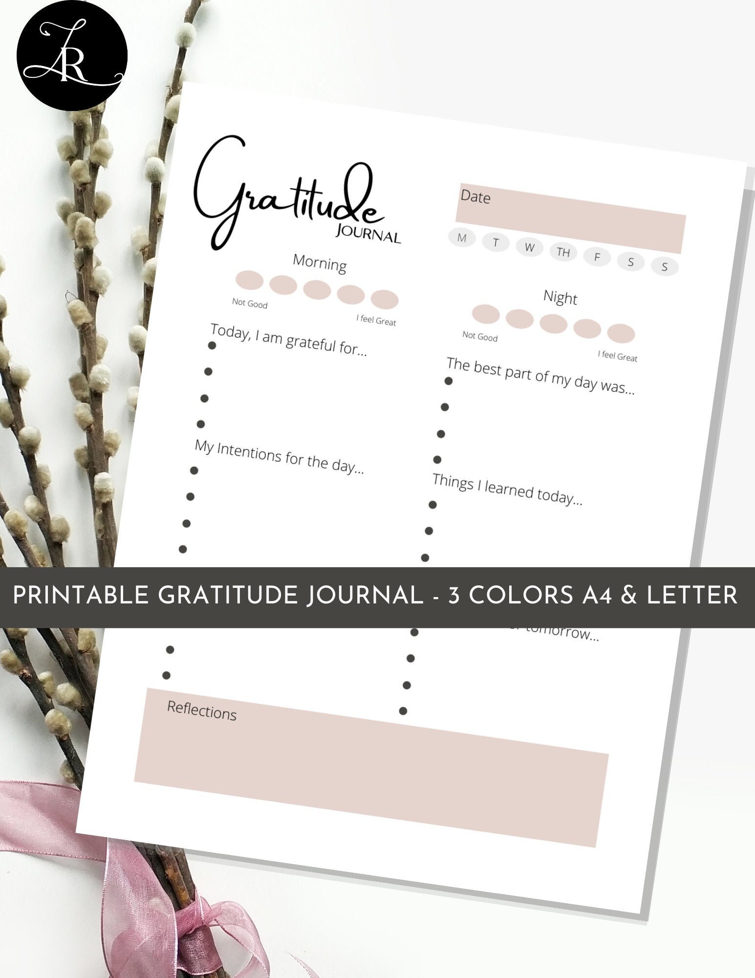 Editable Printable Gratitude Planner Reflection Journal Etsy