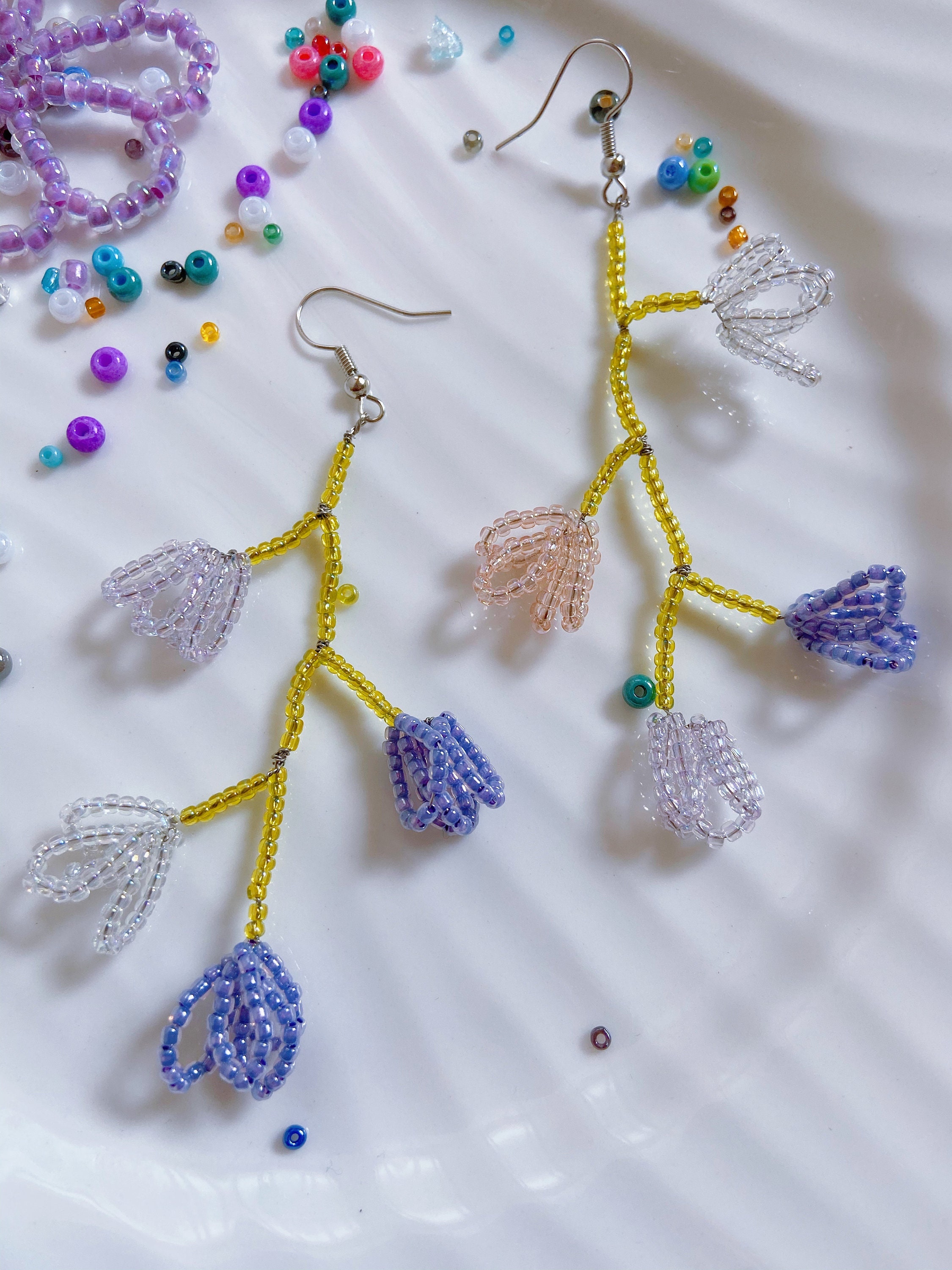 Beaded Tulip Flower EarringSeed Beaded EarringSummer Etsy