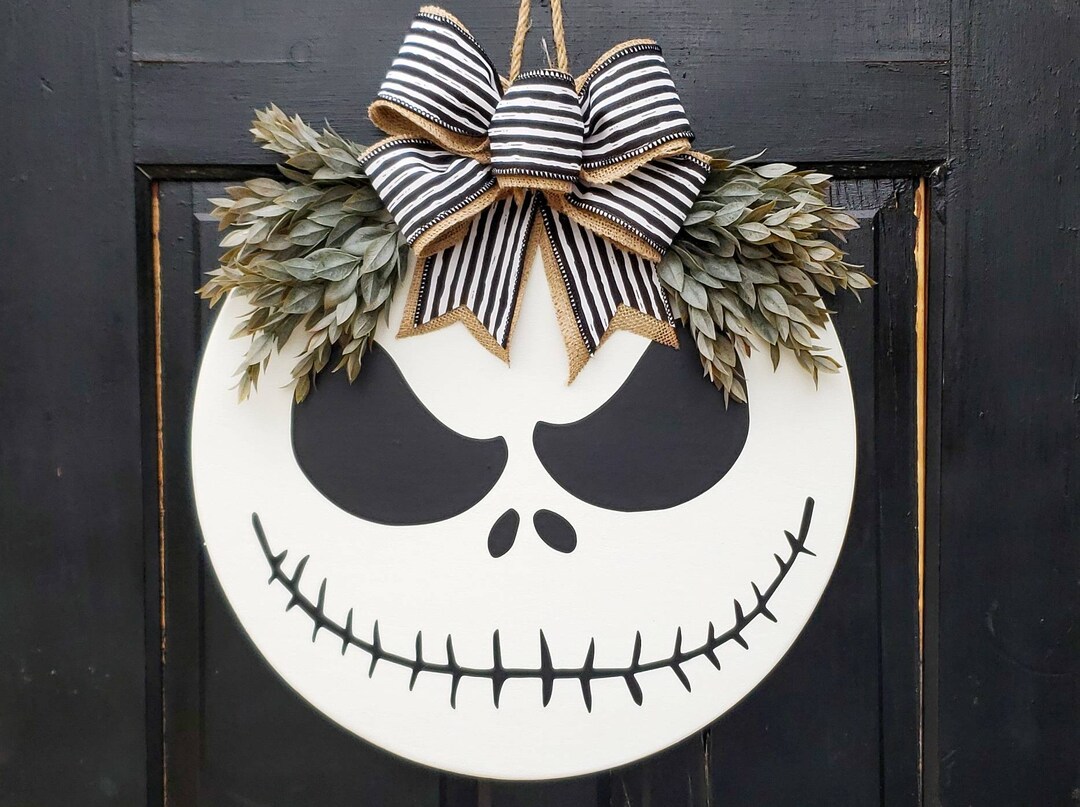 Halloween Door Hanger Jack Skellington Halloween Wreath Etsy