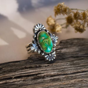 Sonoran Gold Turquoise Satement Ring, maat 7,75, boho-statementring, sterlingzilveren ringen, cadeau voor haar, handgemaakte sieraden