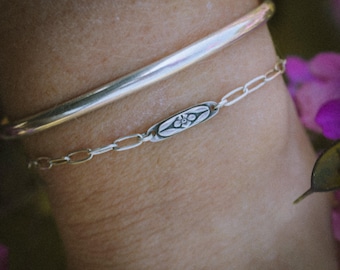 Forget Me Not Sterling Silver Flower Bracelet, Dainty Paperclip Chain