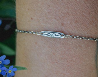 Forget Me Not Flower Bracelet, Dainty Sterling Silver Chain, Sentimental Gift