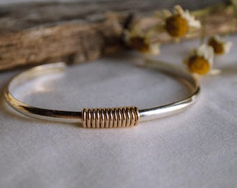 Gold Spun Sterling Silver Cuff Bracelet, Handmade Jewelry