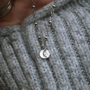 Moon Necklace, mini moon pendant, sterling silver moon necklace, handmade silver jewelry, celestial jewelry, crescent moon, gifts for her