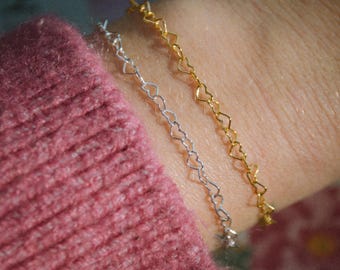 Dainty Heart Chain Bracelet, Sterling Silver or Gold Filled