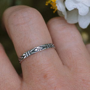 Flower Stacking Ring, floral stacking band, gifts for her, handmade gifts, sterling silver flower ring, forget me not flower ring
