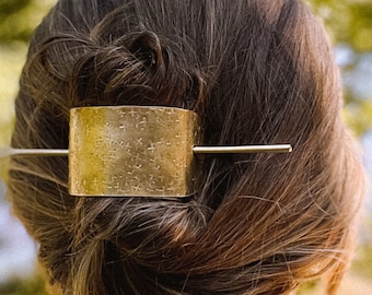 Textured Brass Hair Slide - gold hair slider set - bun holder - minimalist hair fork - simple hair pin fork - bohemian hair accesories