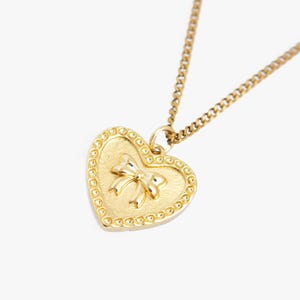 Coquette Bow Charm Necklace, Dainty Gold Bow and Heart necklace gift for her, Romantic Style Necklace, Cute Coquette Jewelry