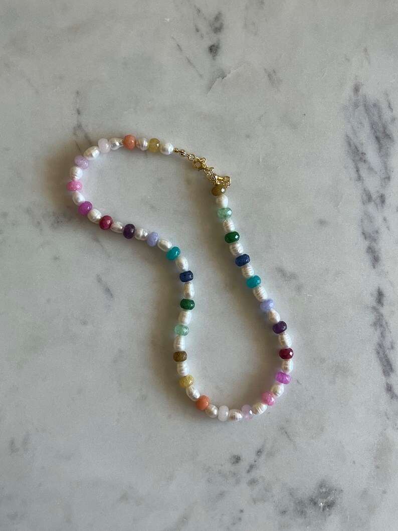 Pearl and Gemstone Necklace Colorful Necklace Freshwater Etsy Israel