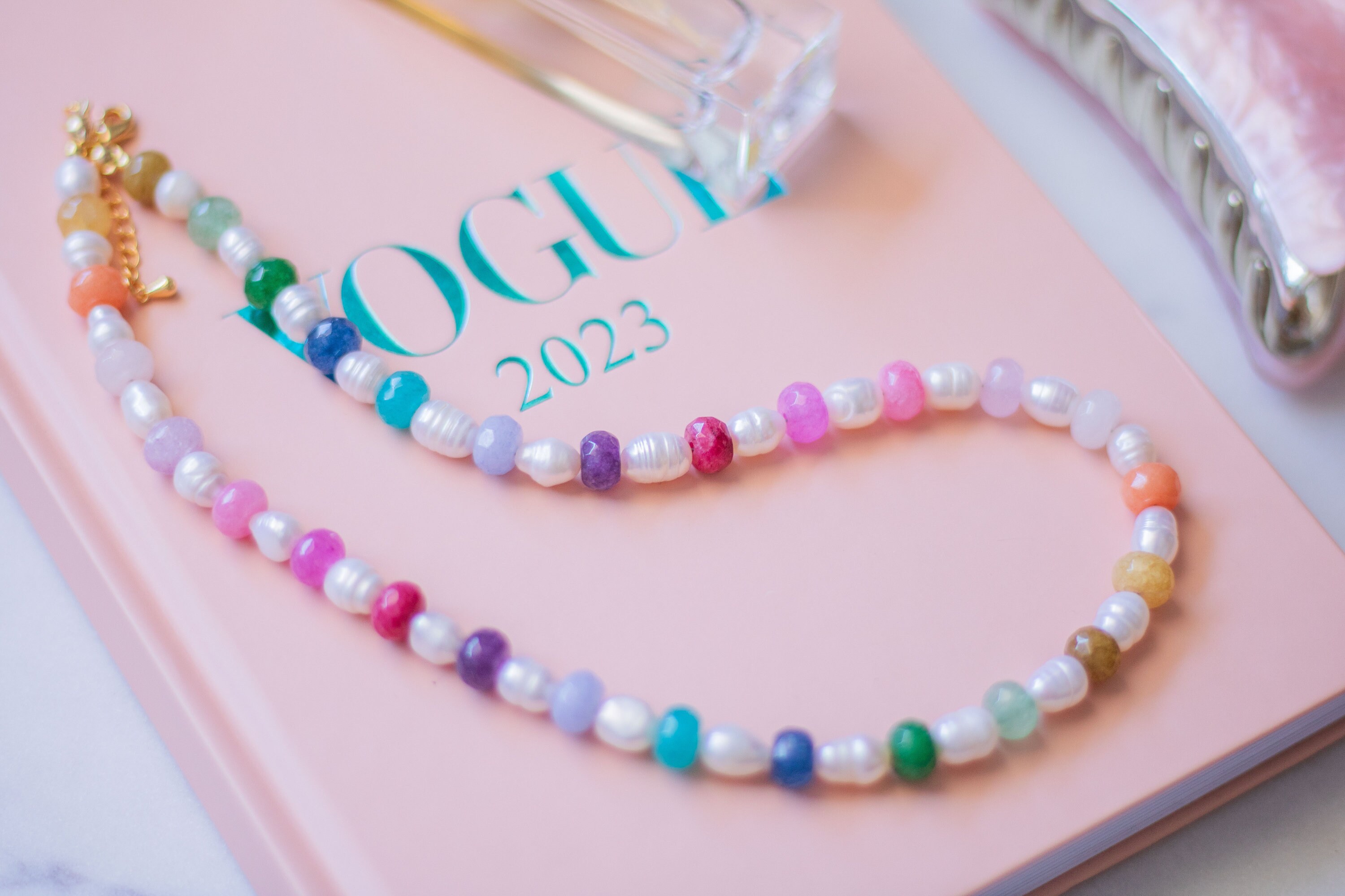 Pearl and Gemstone Necklace Colorful Necklace Freshwater Etsy Israel