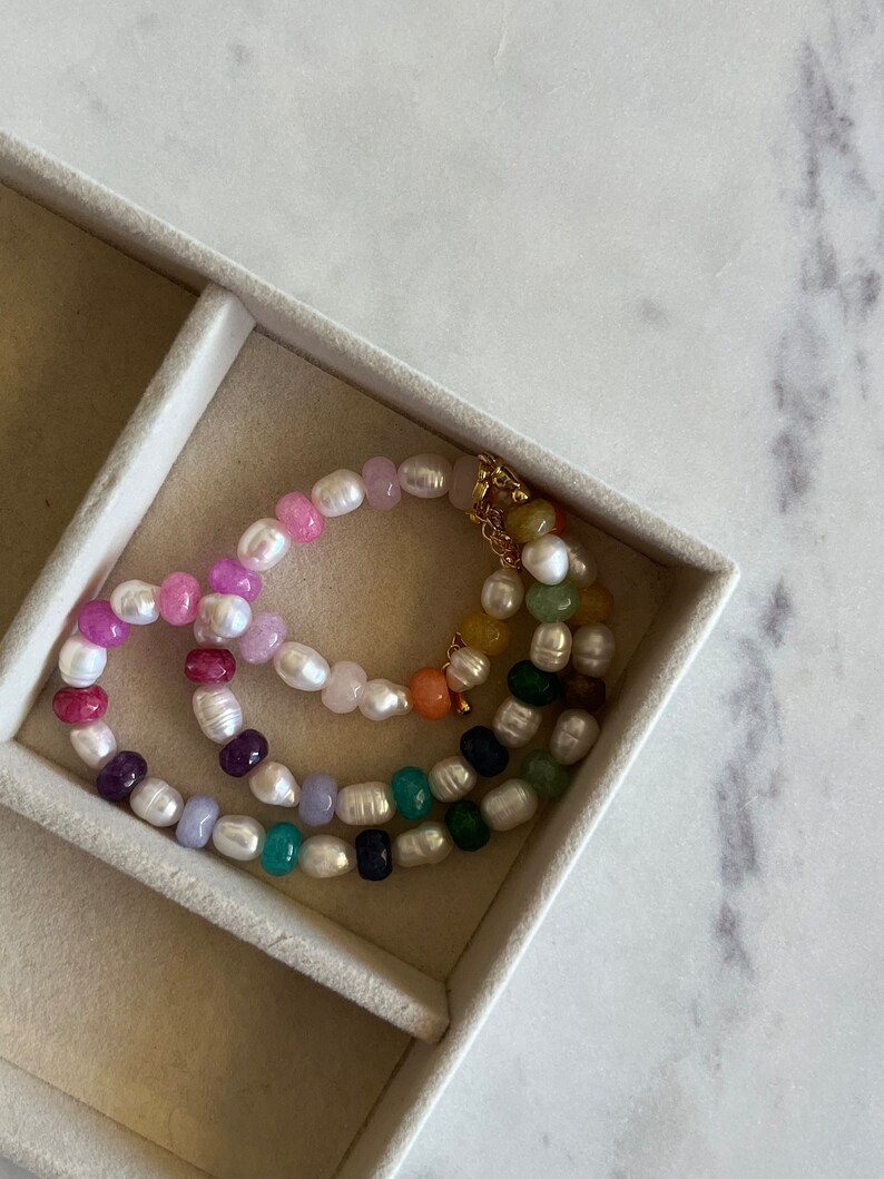 Pearl and Gemstone Necklace Colorful Necklace Freshwater Etsy Israel