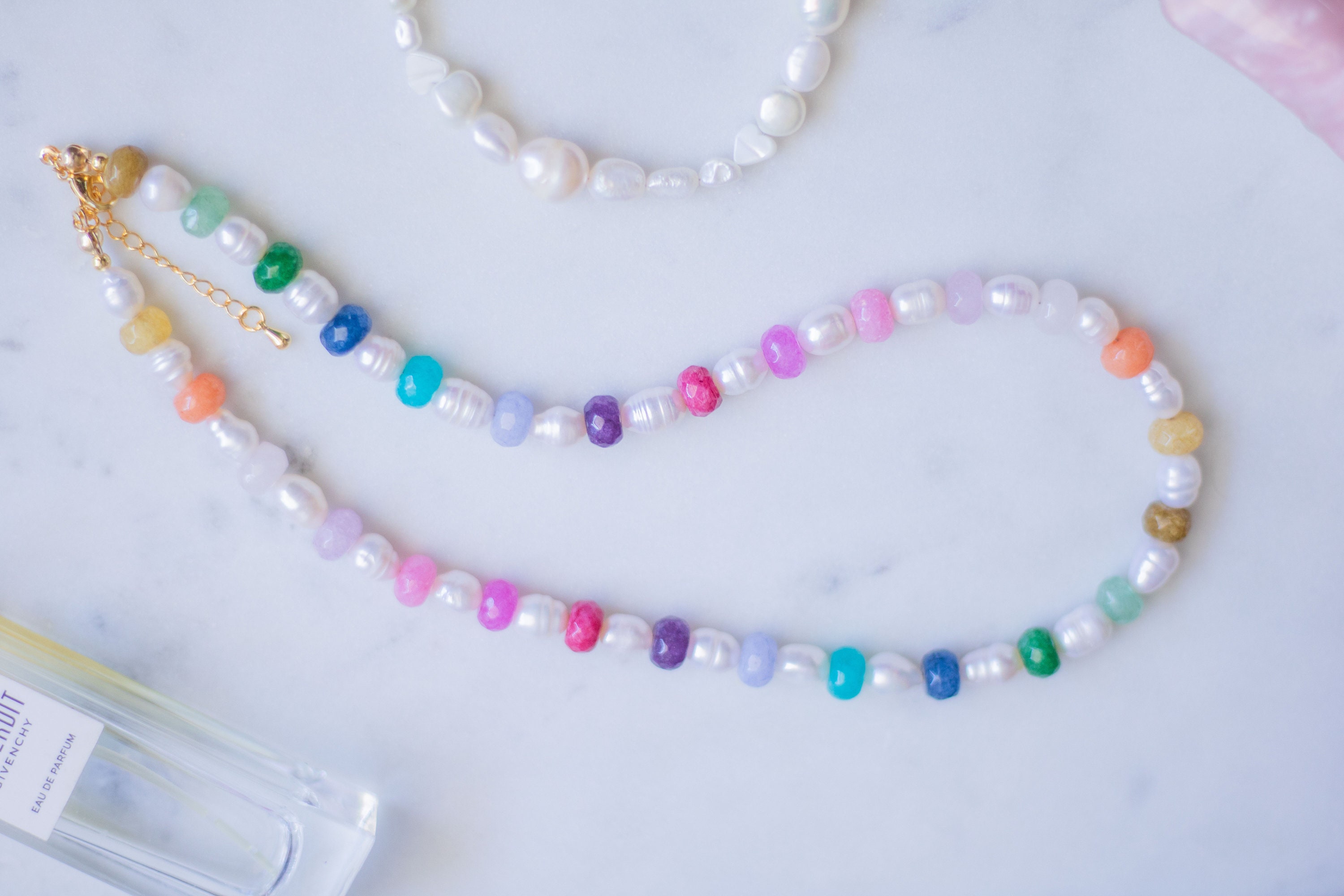 Pearl and Gemstone Necklace Colorful Necklace Freshwater Etsy Israel
