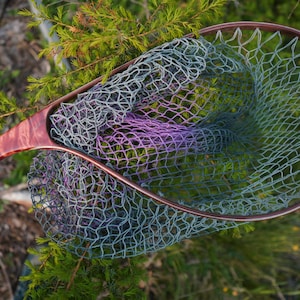 Handmade wooden landing net, fly fishing net, trout net.