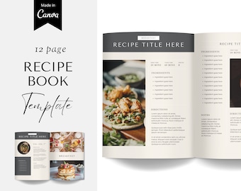Recipe Book Template,Printable Recipe Book Canva, Cookbook Template, Editable Recipe Sheet Template, Recipe Cards, Minimal Recipe Binder