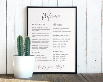 1 Page Airbnb Welcome Sign Template, Short Term Rental Welcome Guide, Airbnb Check Out Instruction, House Rules, Airbnb WIFI Sign Template