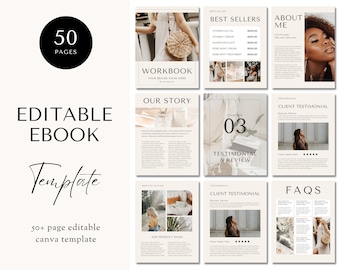 50 Page Ebook Template Canva, Editable Ebook Template, Ebook Digital Download, Ebook Bundle, Workbook Template Canva, Editable Workbook