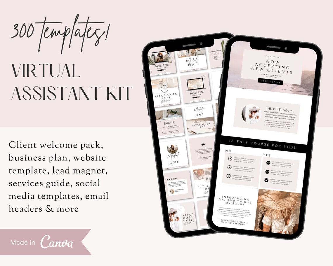 Virtual Assistant Canva Template Bundle, Services Guide, Client Welcome ...