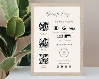 Editable Scan to Pay Card, Editable Canva Template, QR Code Sign Template, CashApp PayPal Sign for Small Business, Venmo Payment Printable