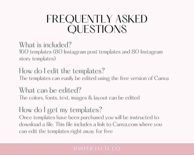 Peut inclure: Un graphique de texte avec le titre "Foire aux questions" et les r&eacute;ponses aux questions courantes sur les mod&egrave;les Instagram. Le texte comprend des informations sur le nombre de mod&egrave;les, la fa&ccedil;on de les modifier et la fa&ccedil;on de les acc&eacute;der.