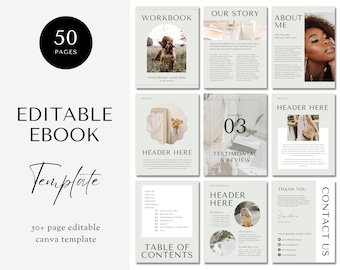 50 Page Ebook Template Canva, Editable Ebook Template, Ebook Digital Download, Ebook Bundle, Workbook Template Canva, Editable Workbook
