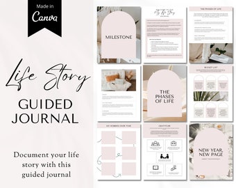 Life Story Journal, Achievement Journal, Bucket List Journal, Guided Prompts, Life Coaching, Life Story Canva Template, Life Story Book