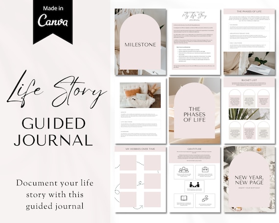 Life Story Journal, Achievement Journal, Bucket List Journal, Guided Prompts, Life Coaching, Life Story Canva Template, Life Story Book