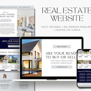 Real Estate Website Template, Real Estate Website Canva, Realtor Website, Canva Website Template, Real Estate Marketing, Canva Templates