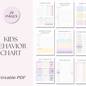 Printable PDF Behavior Chart, Kids Behavior Chart, Printable Chore Chart, Rewards Printable Chart Children, Kid Printable Planner, Checklist