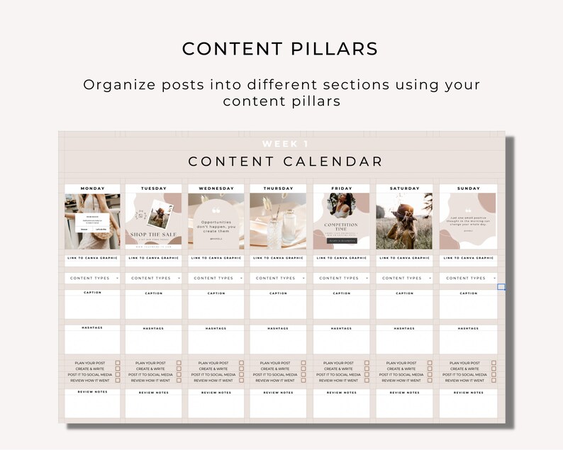Kalkylblad för sociala medier-planerare, innehållskalender, Instagram-planerare, månatlig innehållsplanerare, spårare för sociala medier, Instagram-flödesplanerare bild 3