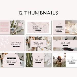 May include: Twelve pink and white Instagram thumbnail templates with text overlays. The text says "Your Title Goes Here" and "Subtitle". Some thumbnails feature images of plants, flowers, and a person wearing a hat.
