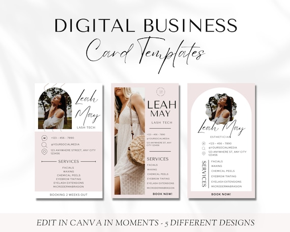 Digital Business Card Template Canva, Digital Business Card Salons, Digital Business Card Lashes, Spa, Hair Salon, Nail Salon, Esthetician