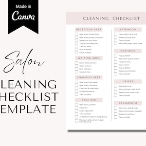 Salon Cleaning Checklist Editable, Cleaning Checklist Canva Template, Cleaning Checklist Schedule, Lashes Cleaning Checklist, Hair, Nails