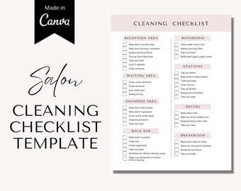 Salon Reinigung Checkliste bearbeitbar, Reinigung Checkliste Canva Vorlage, Reinigung Checkliste Terminplan, Wimpern Reinigung Checkliste, Haare, Nägel