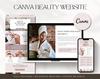 Beauty Canva Website, Beautician Website, Beauty Salon Landing Page, Esthetician Website Template, Makeup, Hair Salon, Nail Salon Website