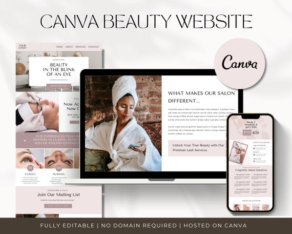 Beauty Canva Website, Beautician Website, Beauty Salon Landing Page,  Esthetician Website Template, Makeup, Hair Salon, Nail Salon Website 