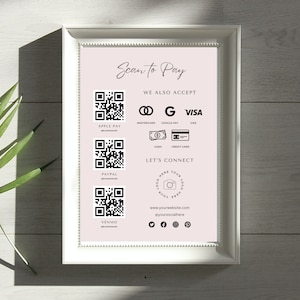 Numérisation modifiable pour payer la carte, modèle Canva modifiable, modèle de signe de code QR, signe CashApp PayPal pour les petites entreprises, paiement Venmo imprimable