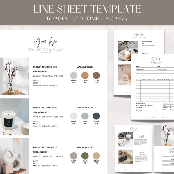 Line Sheet for Wholesale. Price List Template, Editable Candle Template Catalog, Seller shop, Product Sales Sheet, Canva Linesheet Catalogue