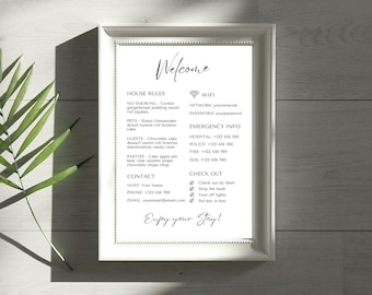 Airbnb Welcome Sign, Vacation Rental Printable, Guest Arrival Poster, Things to Know, Beach House Rules, Wifi Info Sheet, VRBO, Template