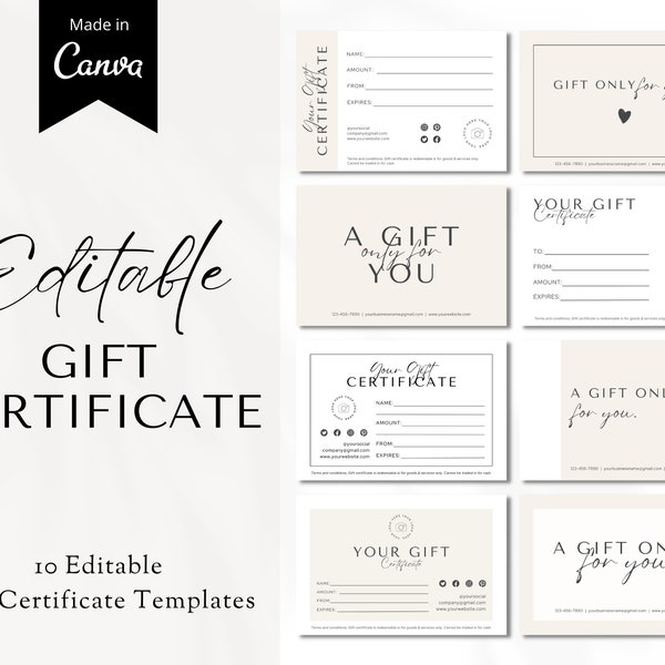 Gift Certificate Template Download, Gift Certificate for Small Business, Gift Certificate Print Out, Gift Certificate Editable Canva Print