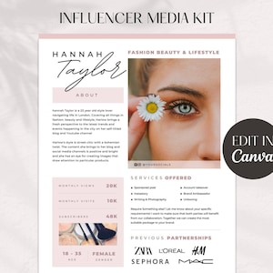 ワンページメディアキット、インフルエンサーメディアキットCanvaテンプレート、Instagram用メディアキット、インフルエンサー料金表テンプレート、メディアキットコンテンツクリエーター