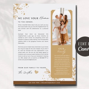 Plantilla de carta editable al vendedor, carta de oferta para el comprador de vivienda, plantilla de carta de oferta de vivienda, plantilla de carta de oferta de bienes raíces imprimible Canva