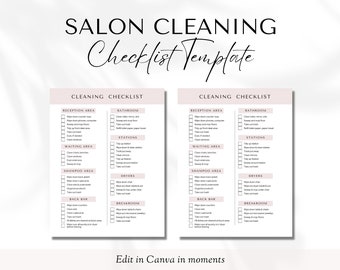 Checkliste für die Salonreinigung bearbeitbar, Checkliste für die Reinigung Canva-Vorlage, Checkliste für die Reinigung, Checkliste für die Wimpern, Haare, Nägel