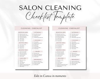 Salon Cleaning Checklist Editable, Cleaning Checklist Canva Template, Cleaning Checklist Schedule, Lashes Cleaning Checklist, Hair, Nails