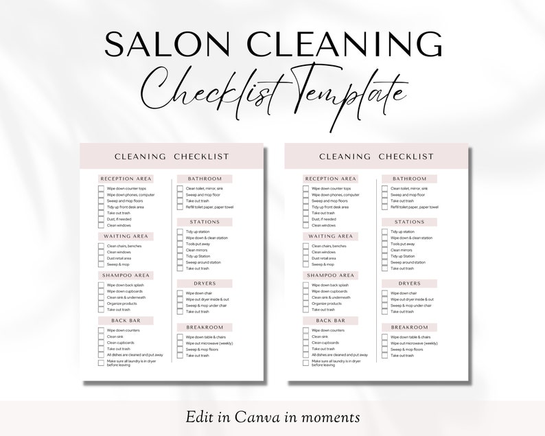 Salon Cleaning Checklist Editable Cleaning Checklist Canva Etsy