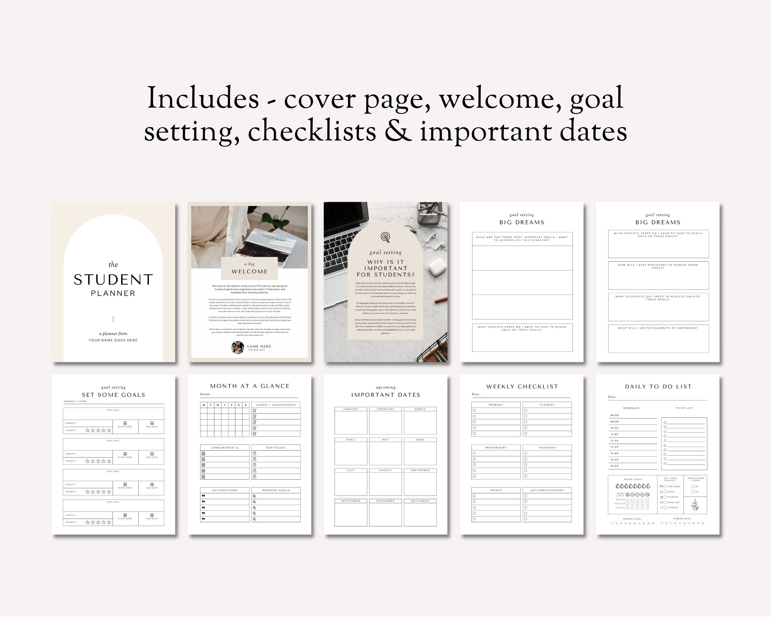 Printable Student Planner, Academic Planner Printable, College Student ...