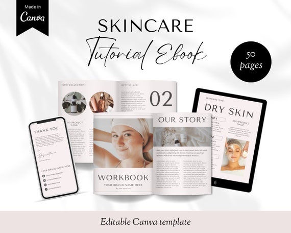 Skincare Tutorial Ebook, Skincare Template, Skincare Routine Template, Beauty Ebook, Beauty Business Template, Skincare Canva Template Salon