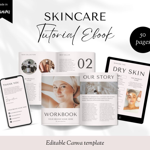 Ebook de tutoriel de soins de la peau, modèle de soins de la peau, modèle de routine de soins de la peau, ebook de beauté, modèle d'affaires de beauté, salon de modèle de canva de soins de la peau